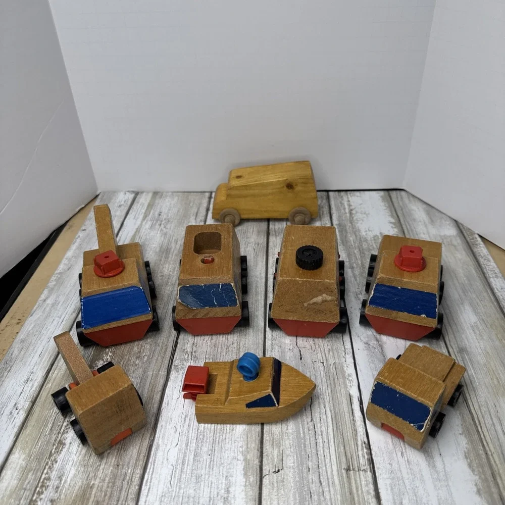 VTG 1971 & 1973 Mattel Putt Putt Wooden Toy Train Boat Trucks Vehicles Cars PreK